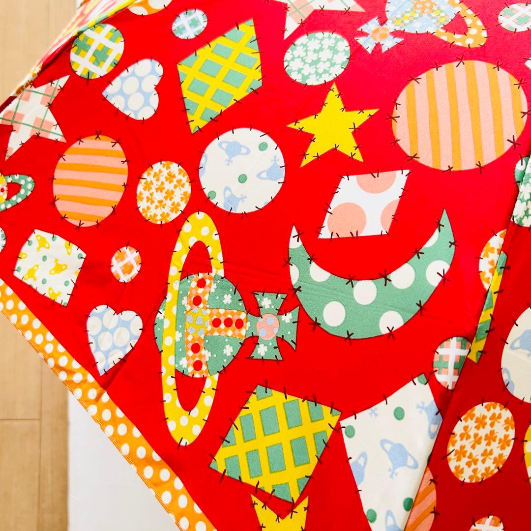 美品軽量ヴィヴィアンウエストウッド折りたたみ傘オーブ柄レッド総柄