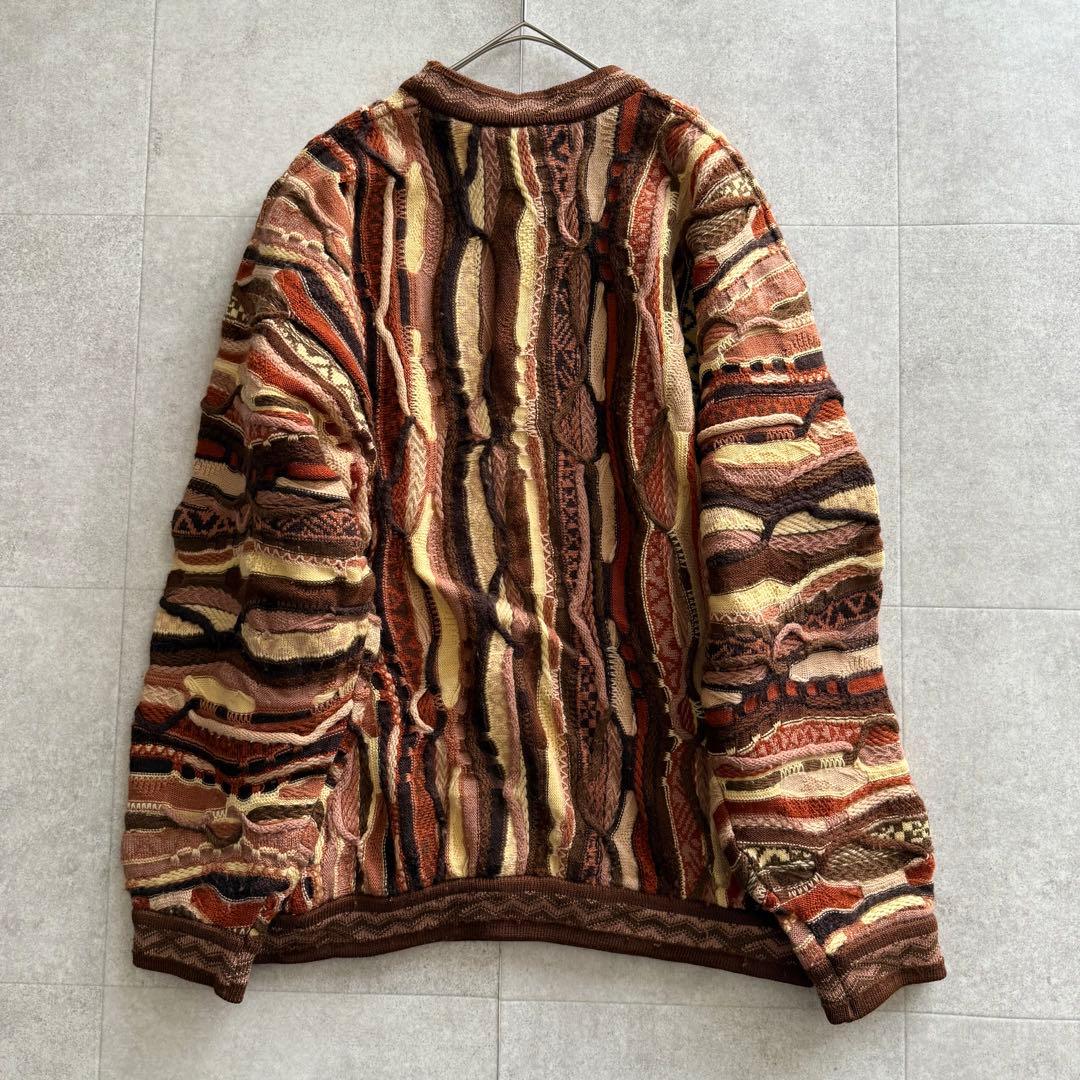 クージー　3D編みニット　セーター　マルチカラー　ブラウン系　長袖