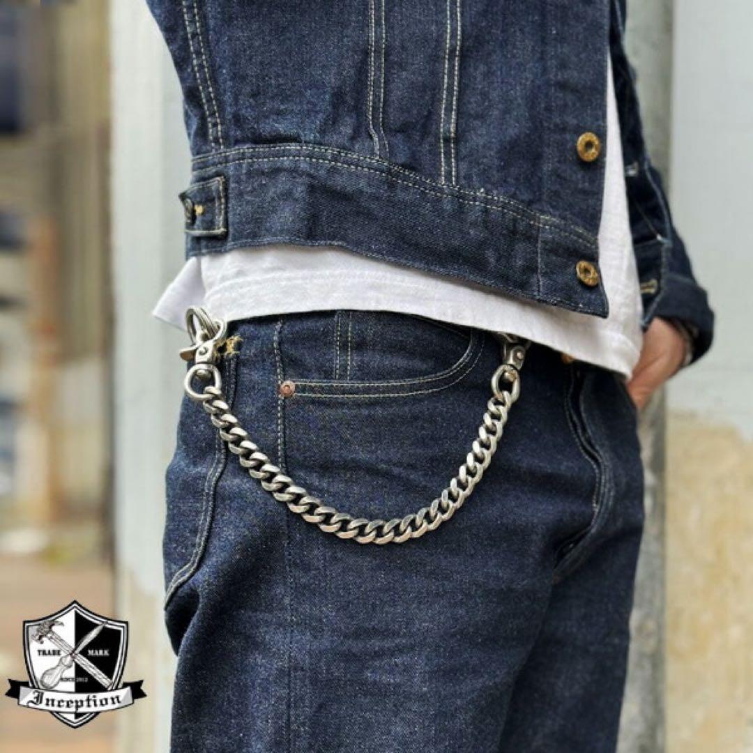 GMM別注　シルバー ウォレットチェーン 約35cm フック式 ナスカン