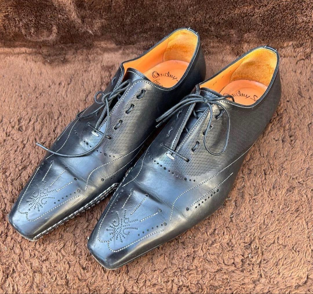 サントーニ　黒 レザー メッシュ ドレスシューズ