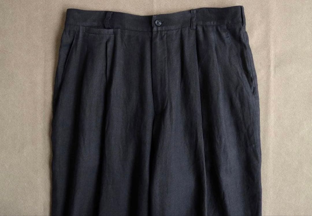 90s DKNY ブラックリネンスラックス 2タック ビンテージ 50s 60s