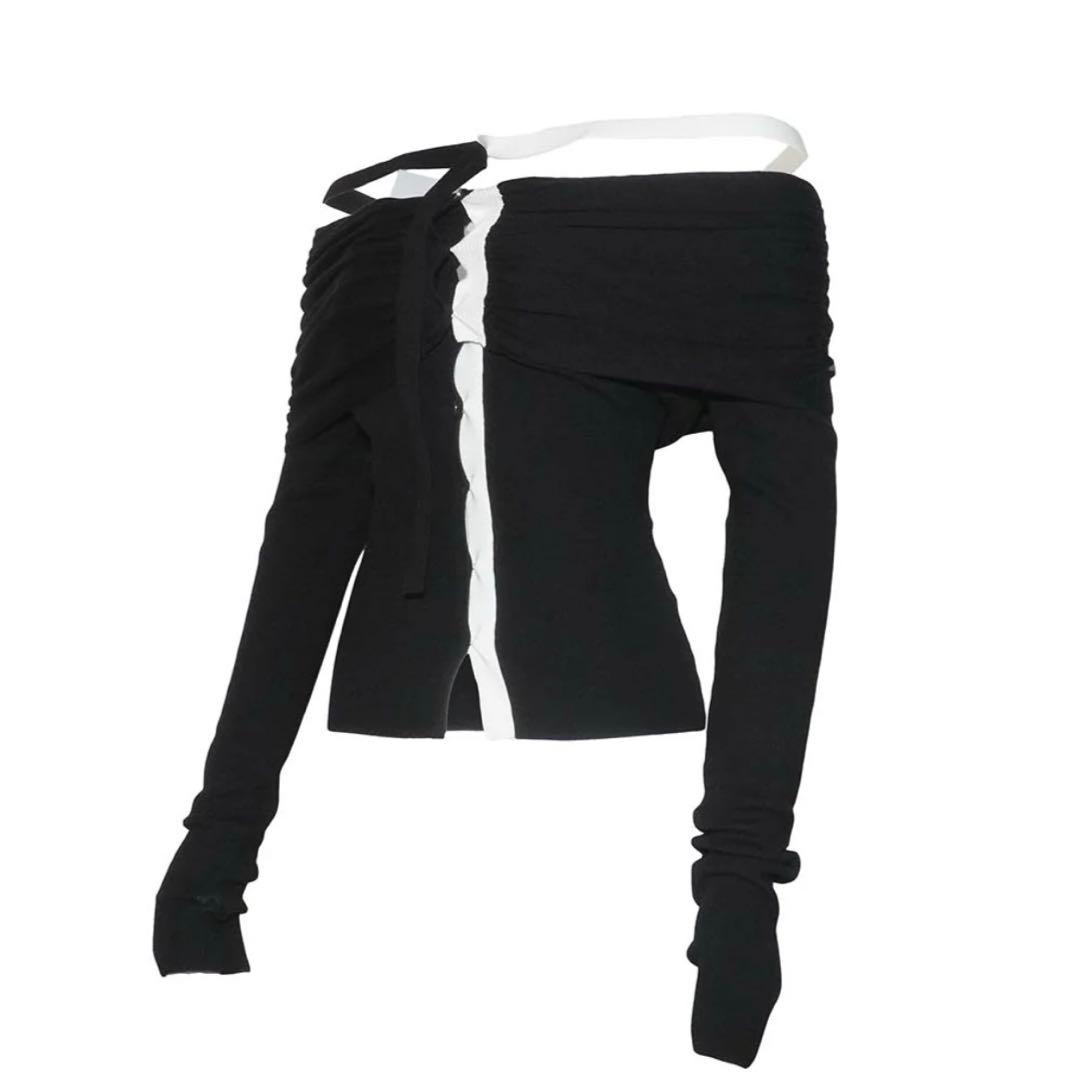 トップス THEREDTHREAD S bicolor shirred knit