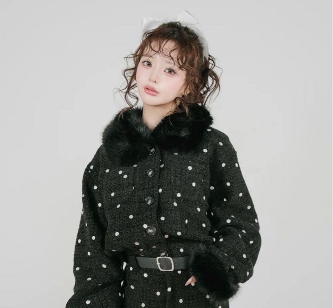 新品Darich ダーリッチ ドットツイードジャケットコート ブラック