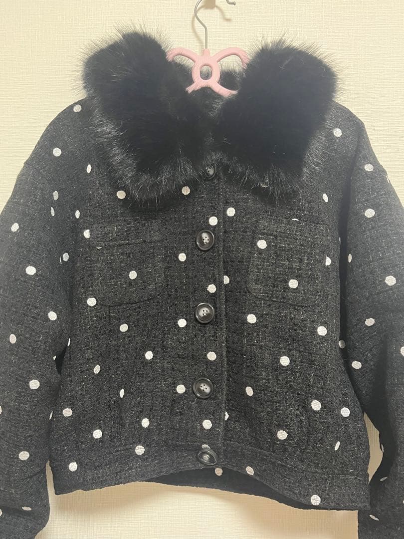 新品Darich ダーリッチ ドットツイードジャケットコート ブラック