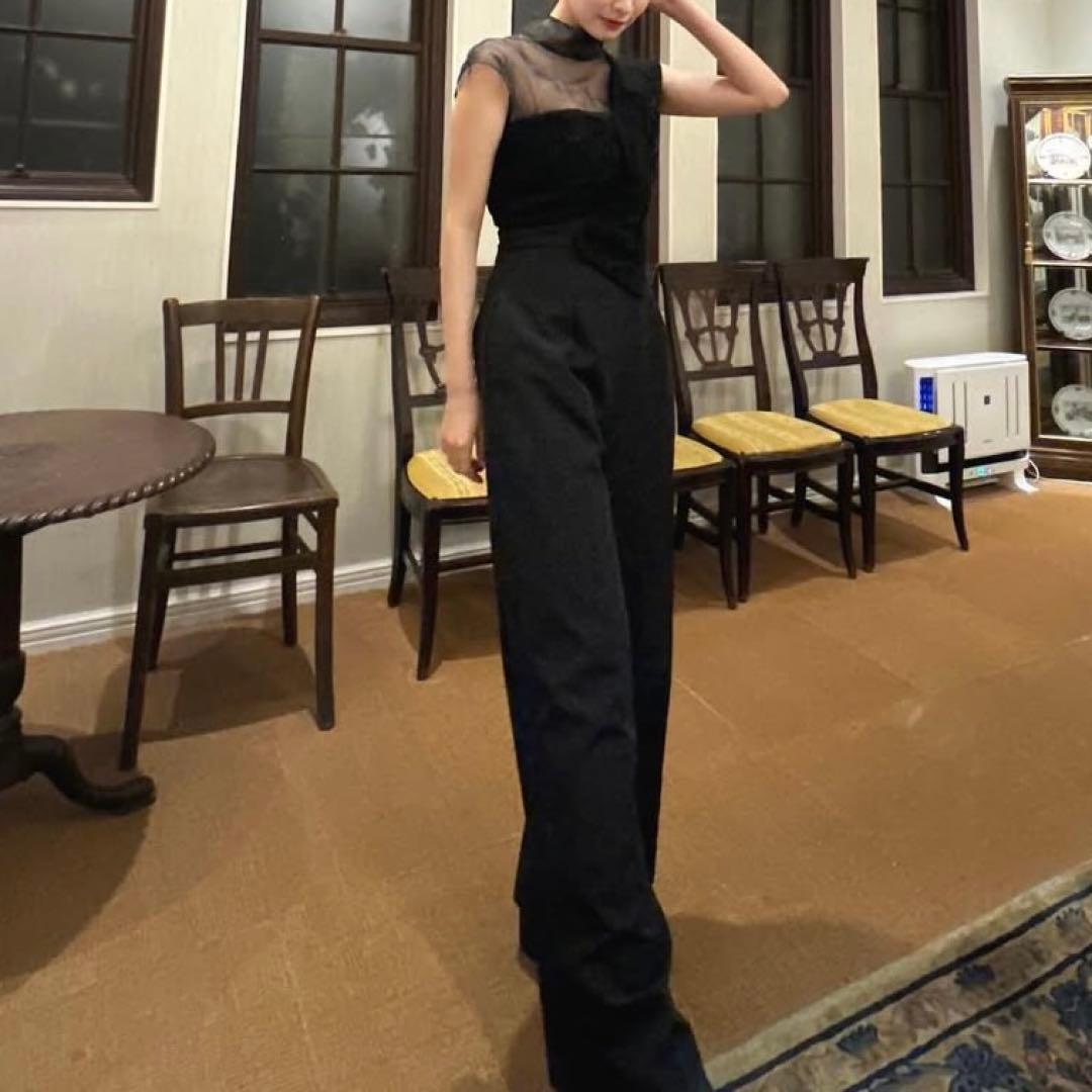 ラグナムーン　エンブロイダリーツイストパンツドレス黒