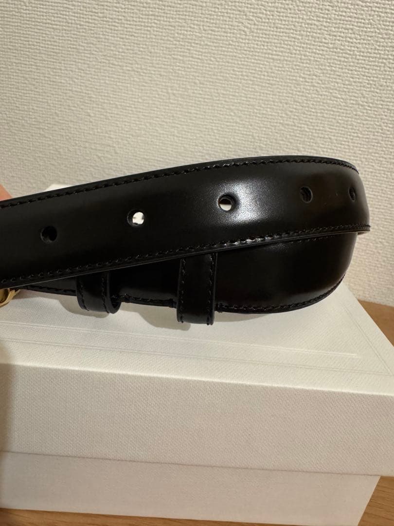 CELINE ブラックレザーベルト ゴールドバックル