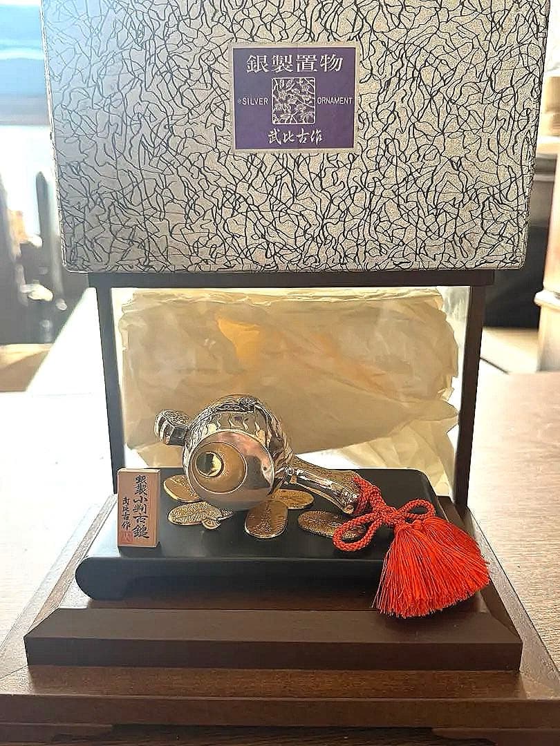 武比古作 銀製置物 銀製小判古槌 縁起物 福運招来 商売繁盛
