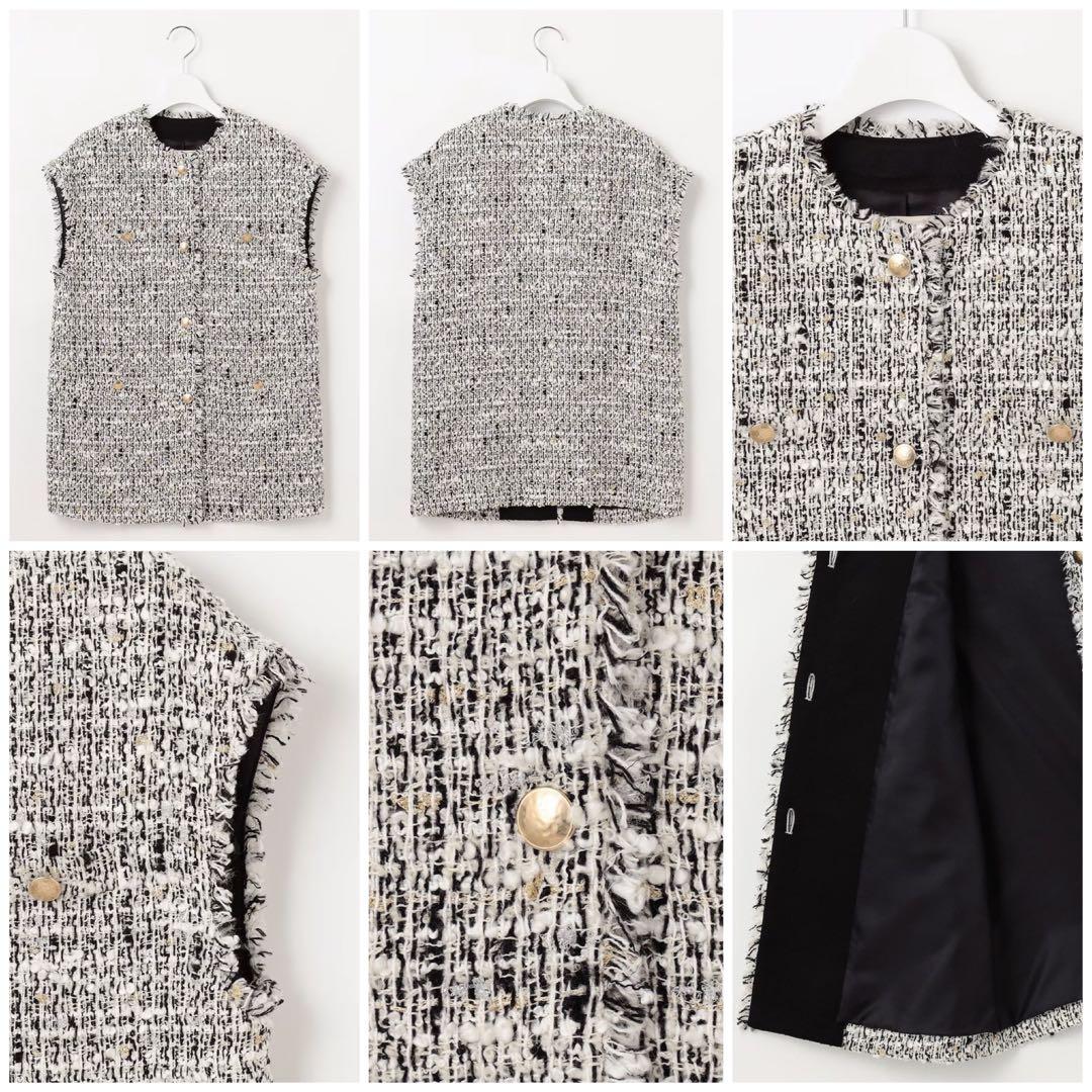 大きいサイズ 自由区 ラメキャンディーツイードジレ(23区ICBクミキョク)