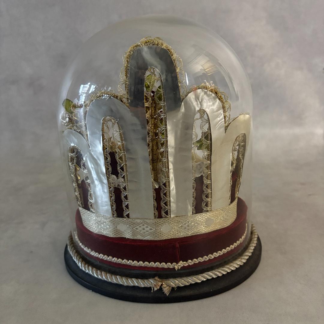 アンティーク 幼子イエス像 ガラスドーム入り フランス宗教工芸品