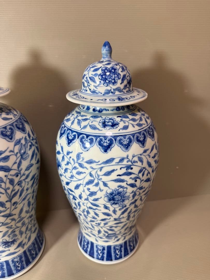 2739 中国骨董　乾隆年製銘　染付青花　沈香壷　2客　時代物