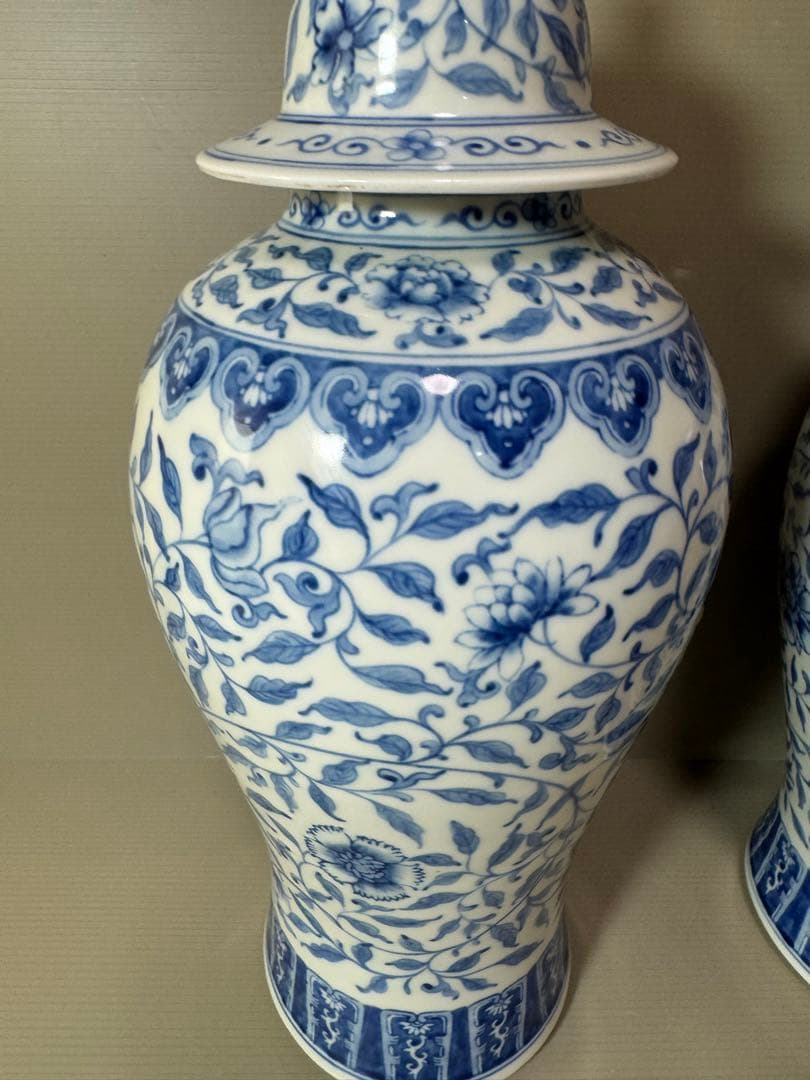 2739 中国骨董　乾隆年製銘　染付青花　沈香壷　2客　時代物