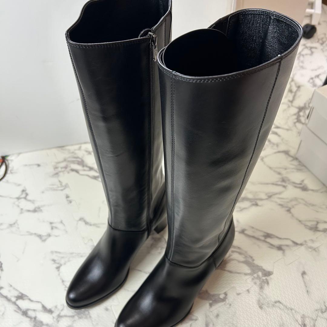 【美品】銀座かねまつ ロングブーツ レザー 25.5 ブラック