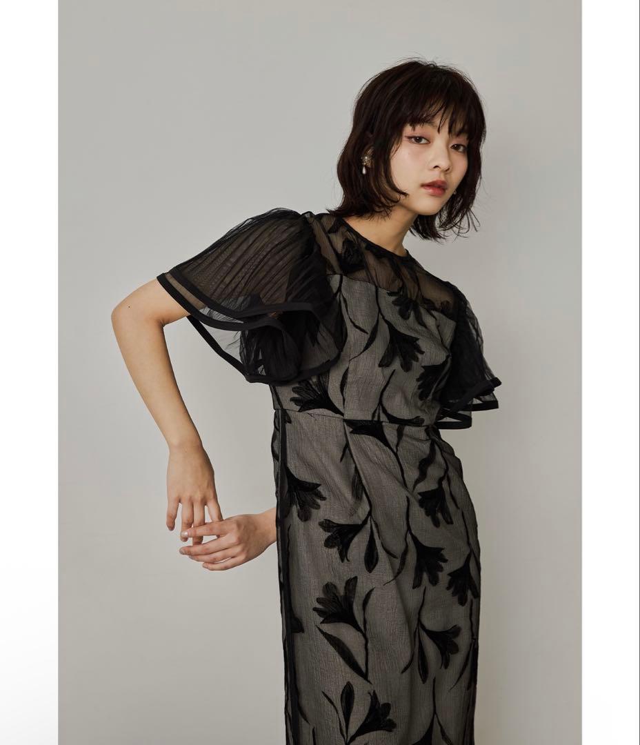 nianaフリル袖花柄刺繍 オケージョンドレス