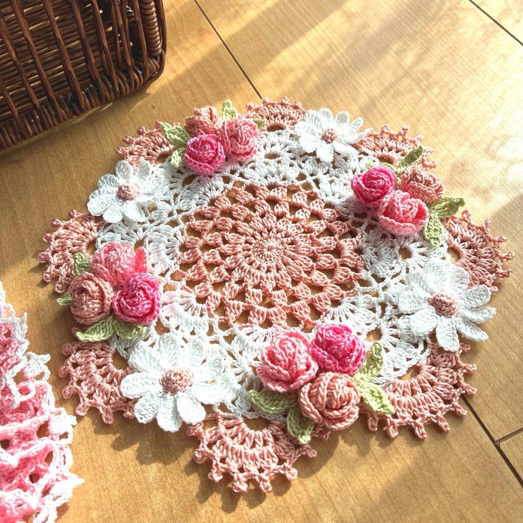 【119】耀綺　ハンドメイドレース編みドイリー　合計5点