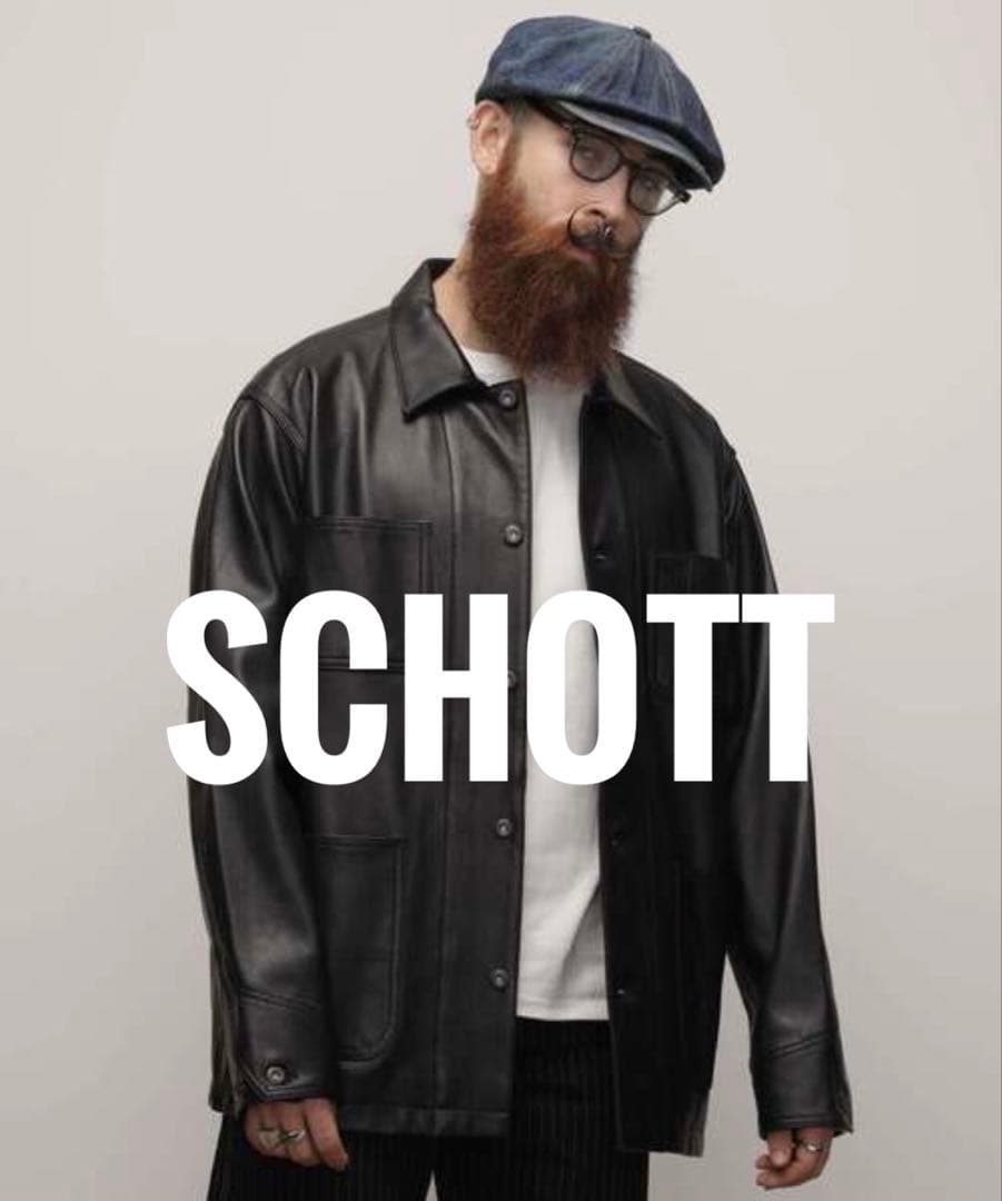 SCHOTT ブラックレザー カバーオール