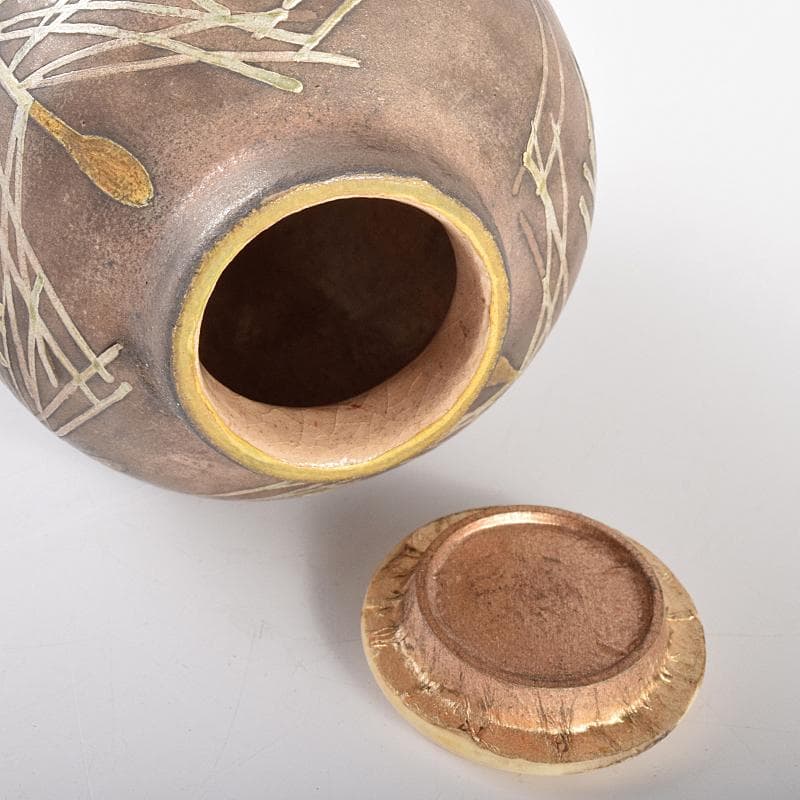 Yuki八世乾山山本如仙造　色絵乾山　茶入　銘「若松」共箱　M　R5129