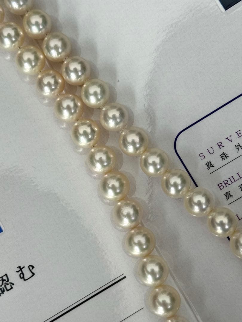 ふ*ん様 希少色薄いシャンパンゴールド花珠アコヤパールネックレス大粒8.4-9m