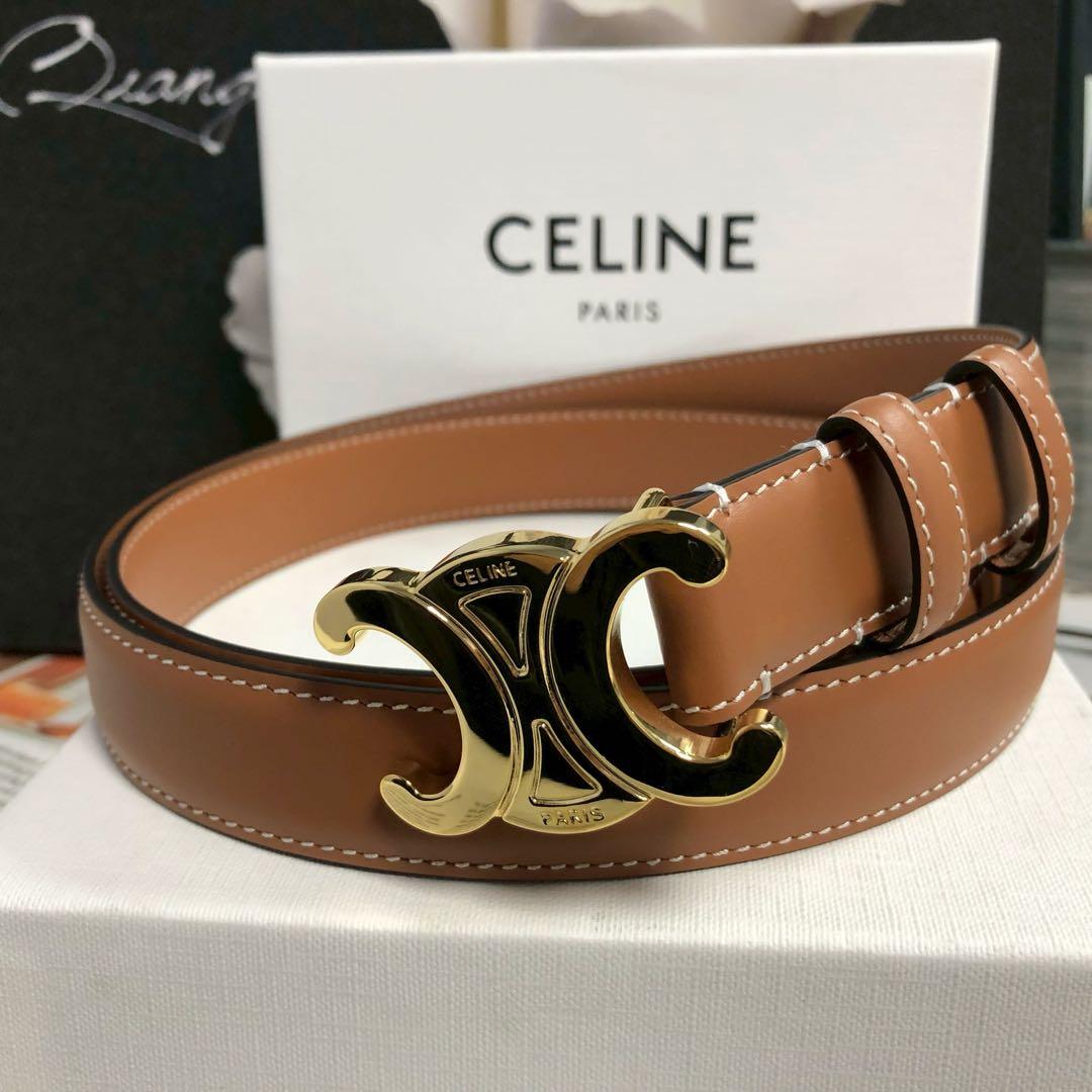 CELINE ロゴバックル レザーベルト ブラウン
