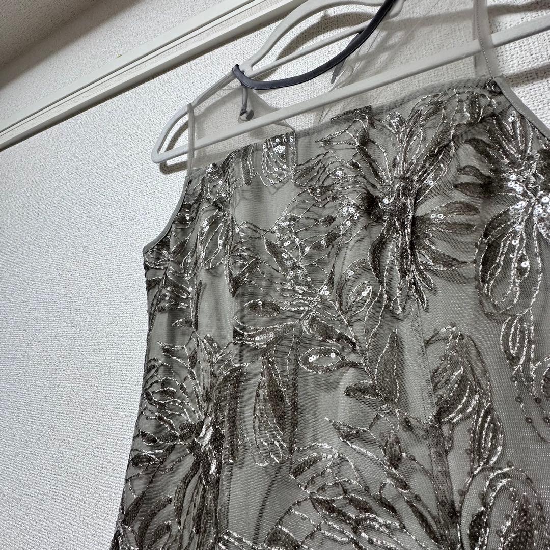 Leja チュールオフショルダー花柄Iライン 結婚式 お呼ばれ 刺繍 シアー