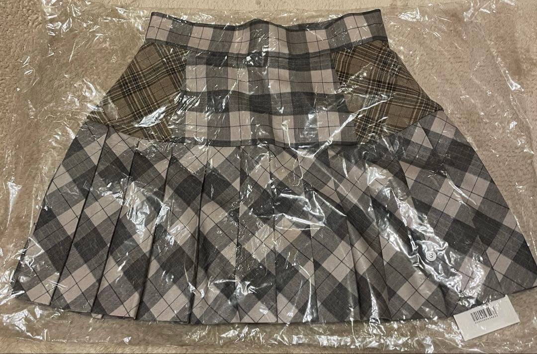 スカート Coco check pleats skirt pink beige