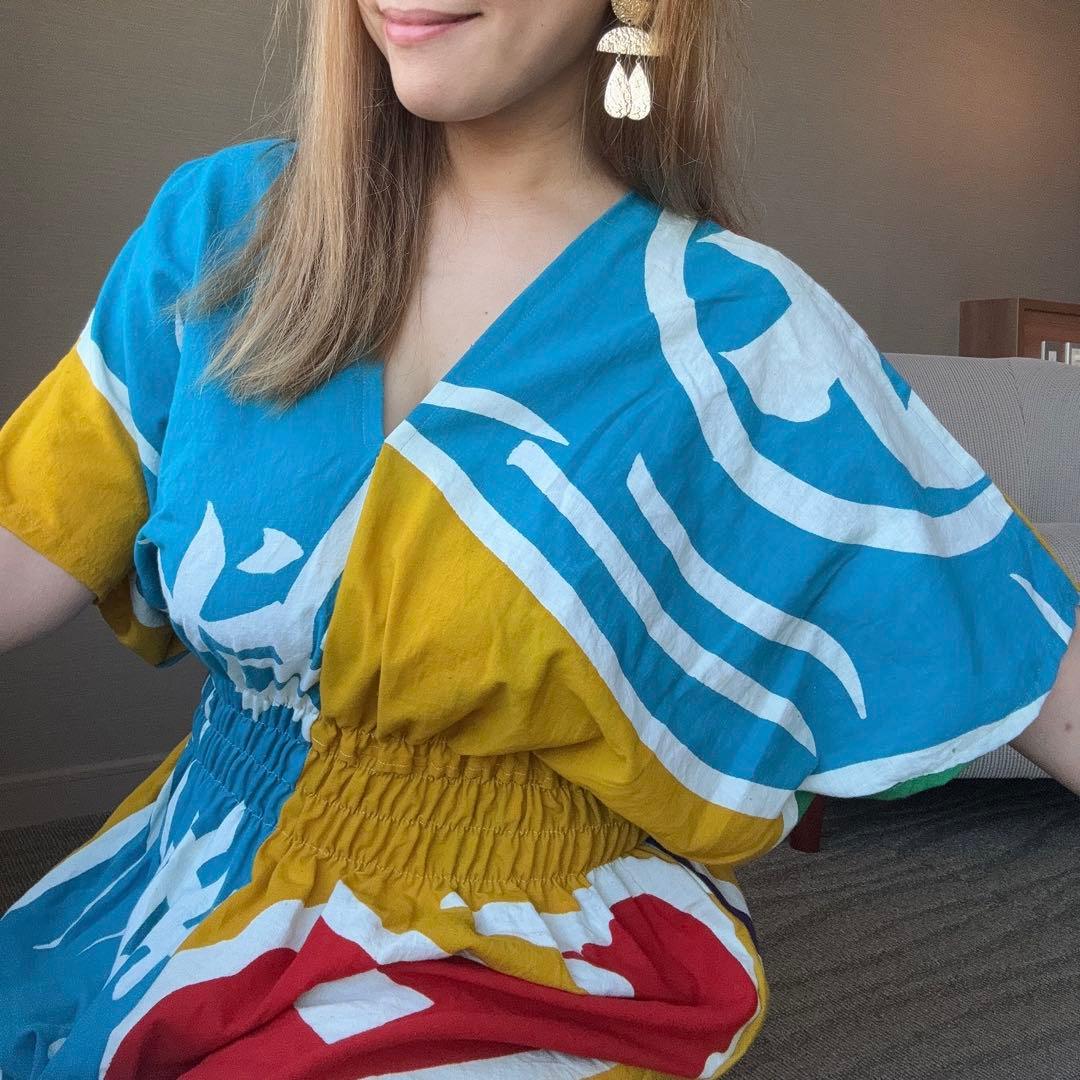 リメイク　本染　ワンピース ロング　派手　個性的　大漁旗　古旗Ｂ