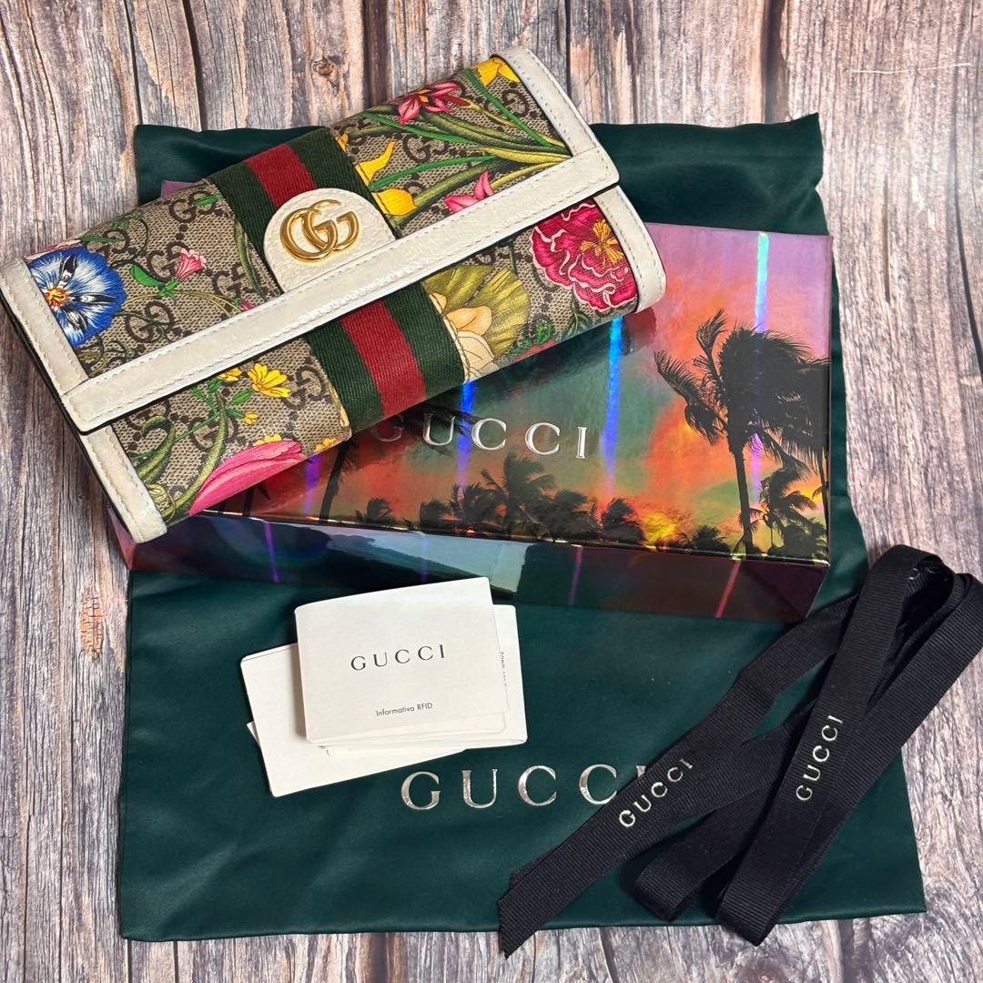 【希少】箱付 グッチ GUCCI 花柄 長財布　オフディア フローラ マーモント
