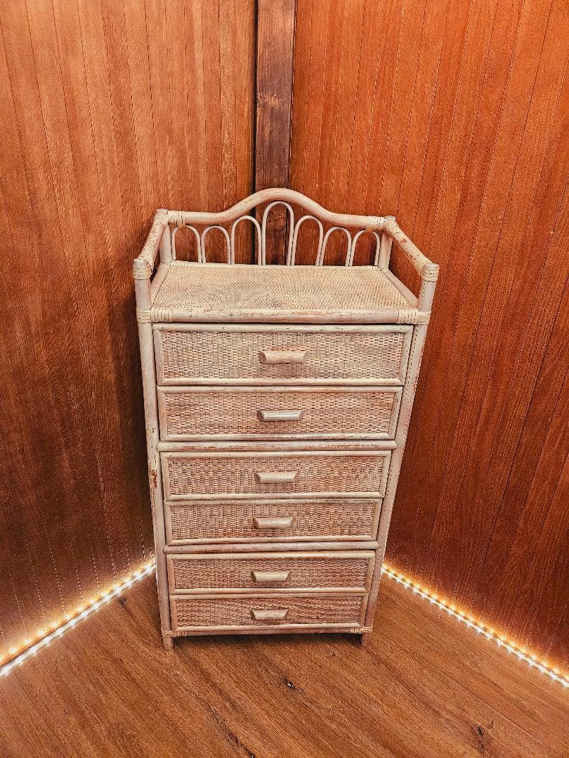 日本製 ラタンチェスト アンティーク加工 藤家具 ヴィンテージ 無垢材