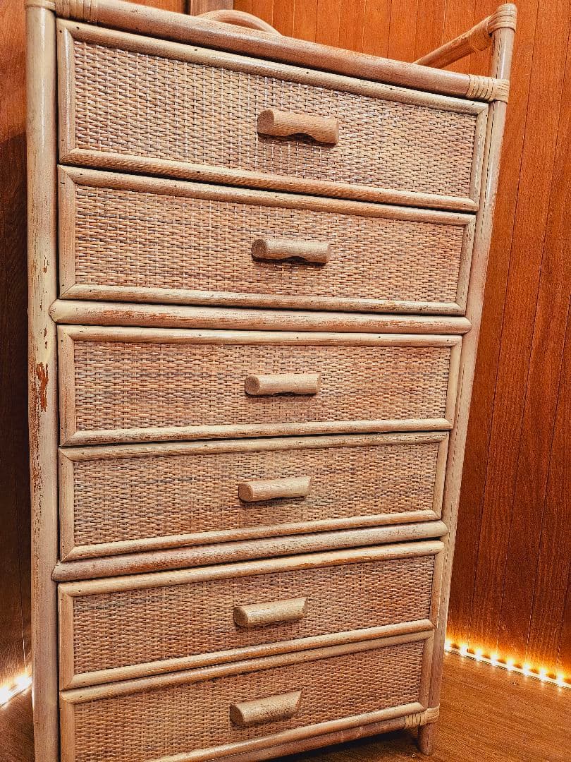 日本製 ラタンチェスト アンティーク加工 藤家具 ヴィンテージ 無垢材