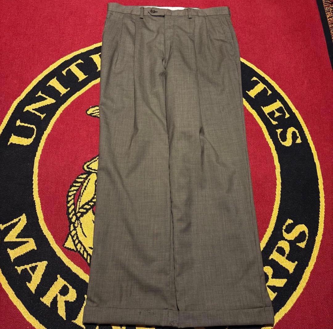 90s ローレン ラルフローレン極太ワイド千鳥格子スラックス