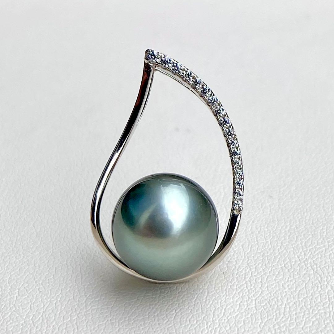 本真珠南洋黒蝶真珠ブルーグレー12㍉大玉s925ネックレスBEN916