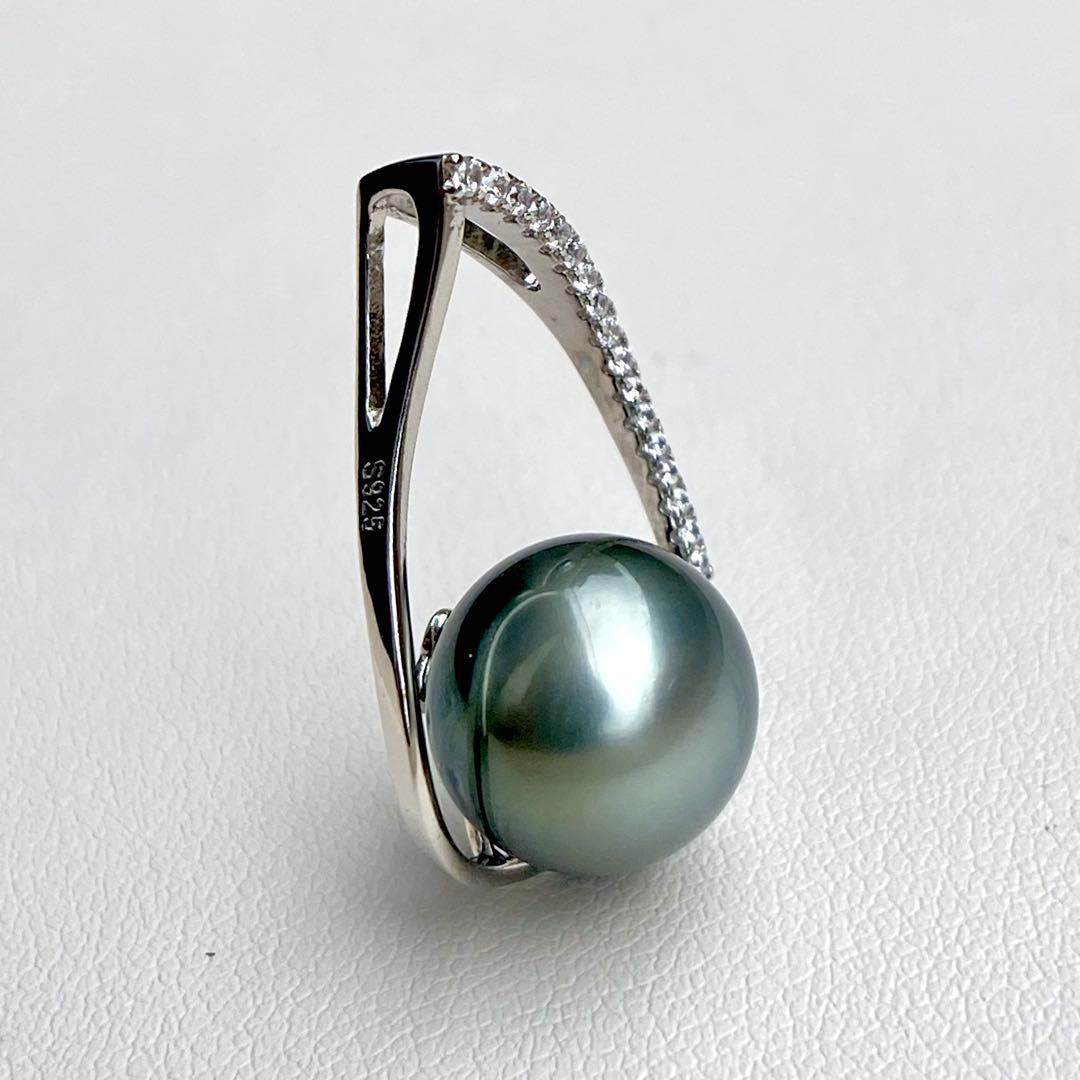 本真珠南洋黒蝶真珠ブルーグレー12㍉大玉s925ネックレスBEN916