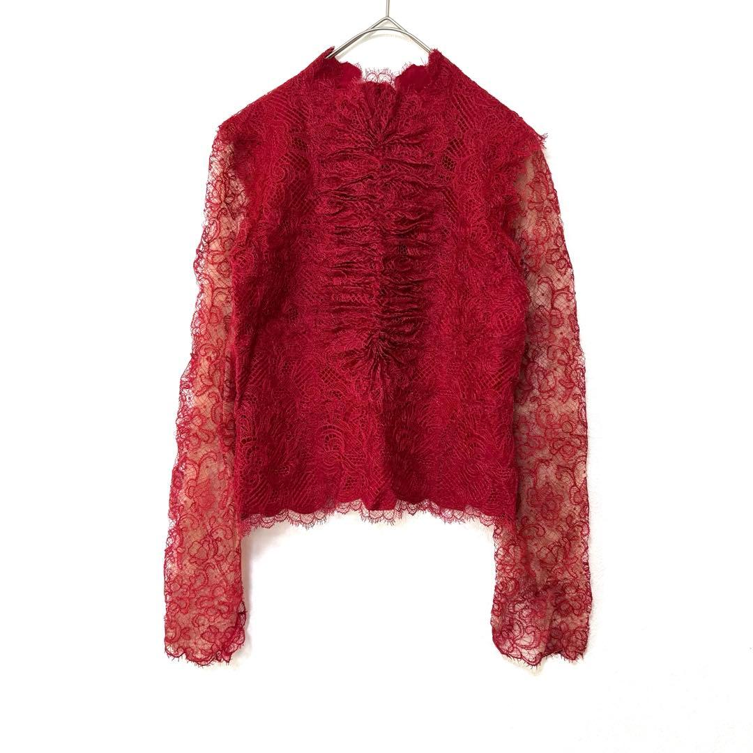 1950 エルマンノシェルビーノ 赤 レース シルクブレンド 高級感 《L》