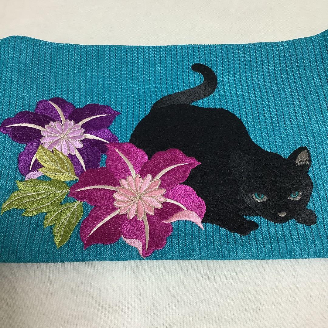 【彦兵衛mini】お買得！人気『撫松庵』・セオα浴衣・半幅帯セット〜芙蓉に黒猫〜