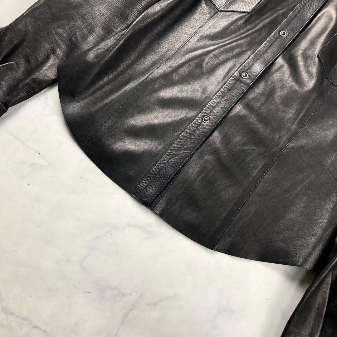 ✨美品✨GUCCI　グッチ　革　ジャケット　シャツ　ブラウス　レザー　黒