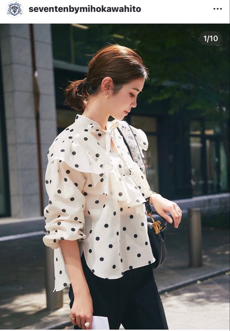 新品⭐︎セブンテン　人気完売品⭐︎アイボリードット柄フリルブラウス