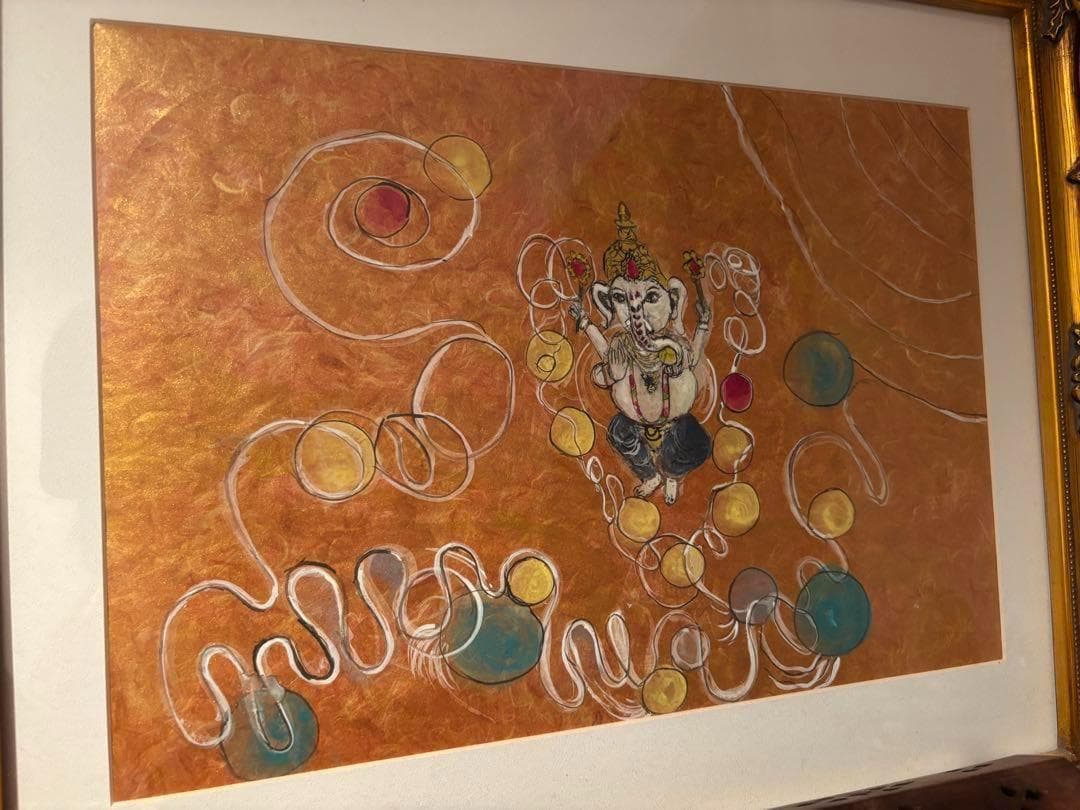 わ*ん様 1点物！夢を叶えるガネーシャアート 線画 インド アンティーク