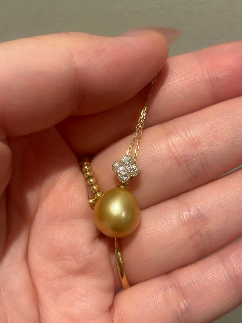 Rose様トップのみK18南洋白蝶ゴールデンパールダイヤ0.2ct