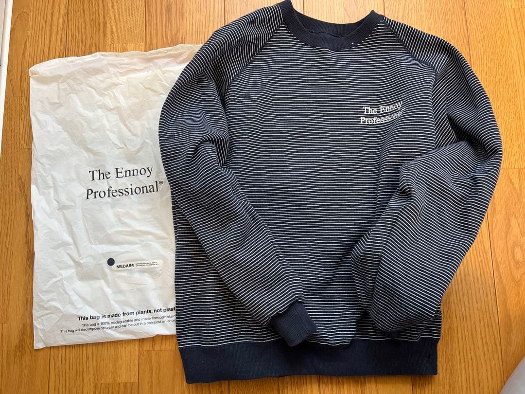 トップス ennoy BORDER CREW NECK SWEAT (NAVY) M