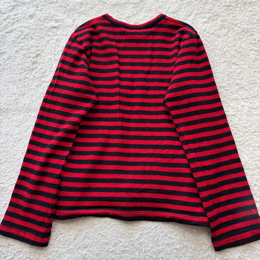 コムデギャルソン　ウールボーダーカットソー　ハートプリント　赤黒　AD2008