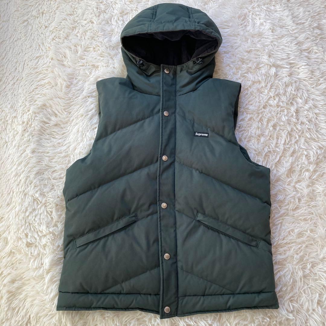 極希少 SUPREME シュプリーム ロゴデザイン フーデッドダウンベスト 緑
