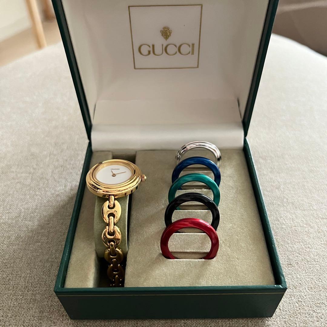 【美品】GUCCI ゴールドチェーン時計とリングセット　チェンジベゼル
