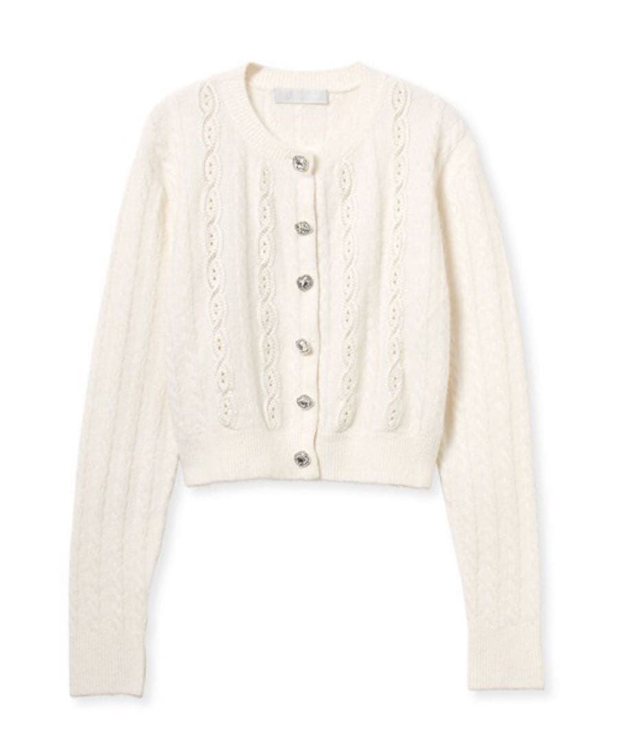 セルフォード 25SS アルパカ混 ケーブルレースデザインカーディガン 白