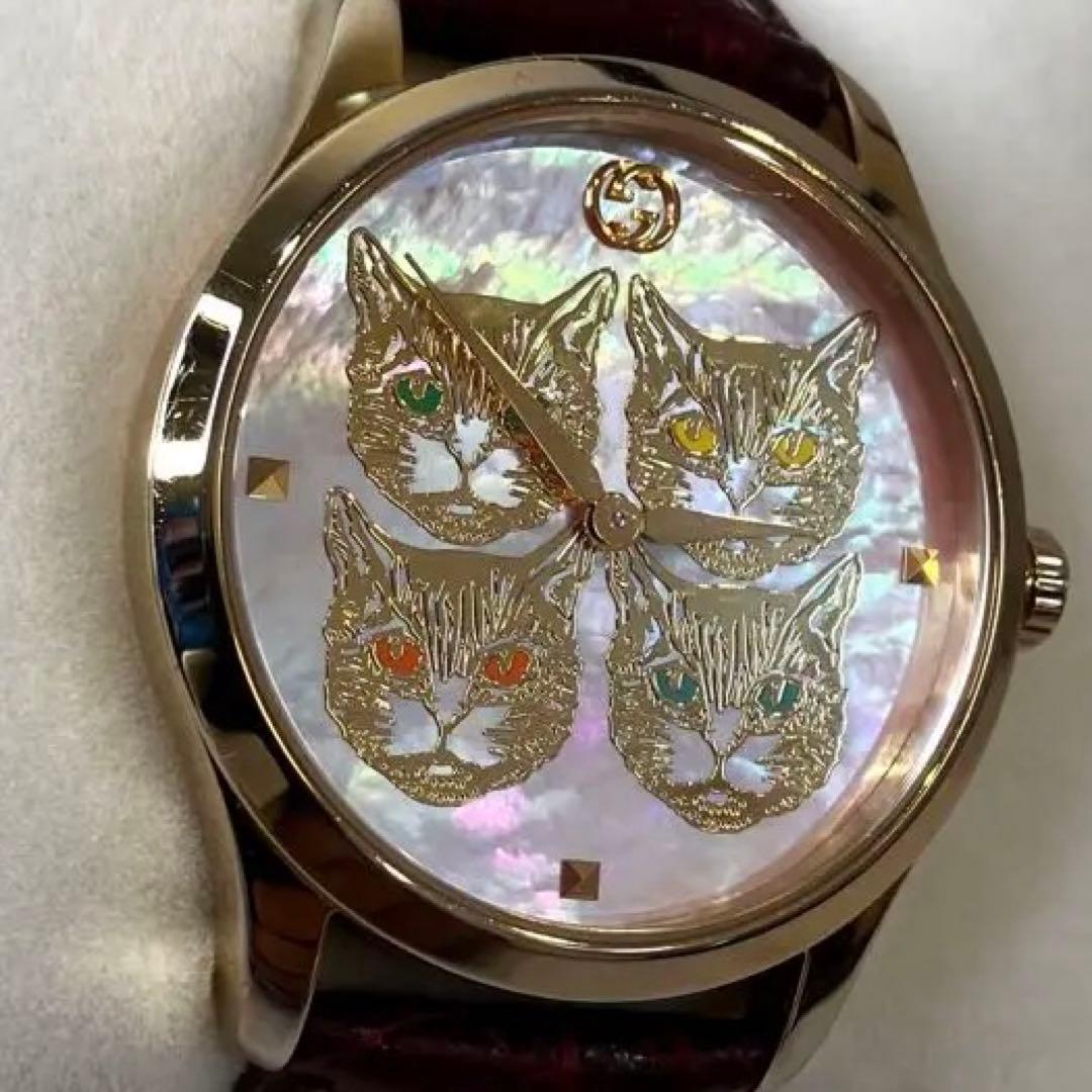 グッチ Gタイムレス 4キャットヘッド イエローゴールドPVD ピンク