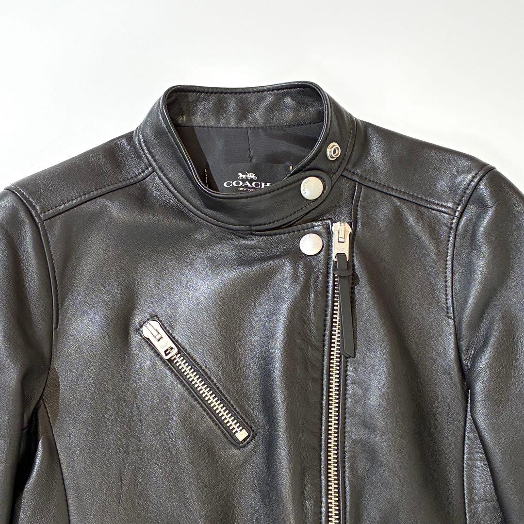 良品★ coach コーチ シングルライダースジャケット ラムレザー レディース