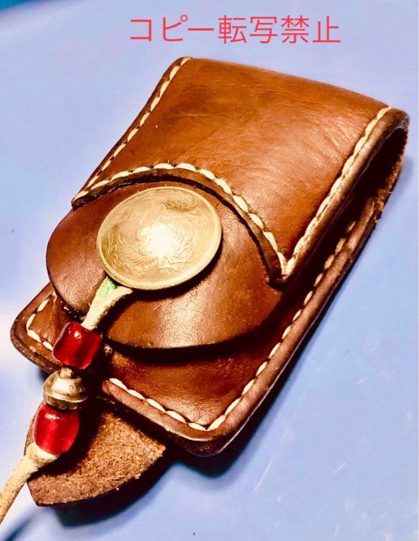 silverシルバー銀貨コンチョ＊レザー製zippo小物ケース