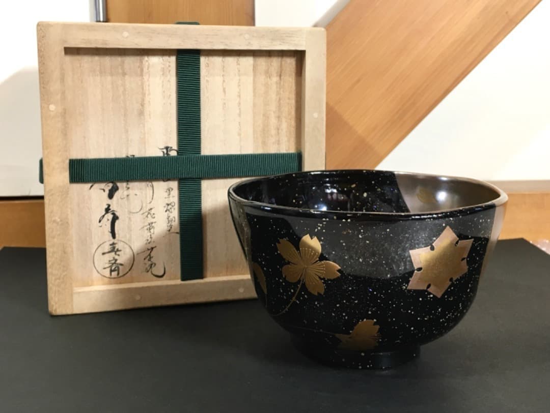 【三代目春斎】前端春斉 雪月花 陶漆漆器 茶碗 陶器