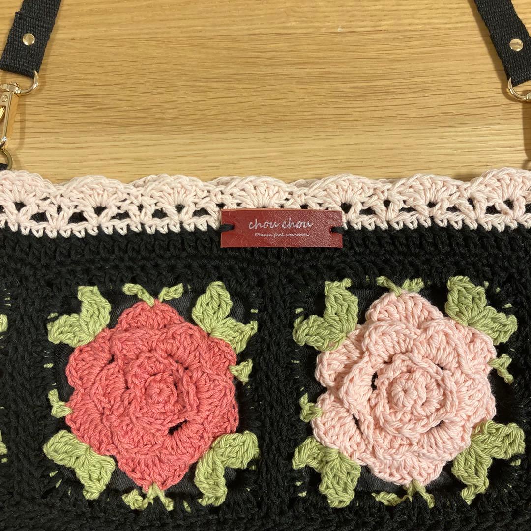 〈user_c7d7d101〉3点 黒 ピンクバラモチーフトートバッグ