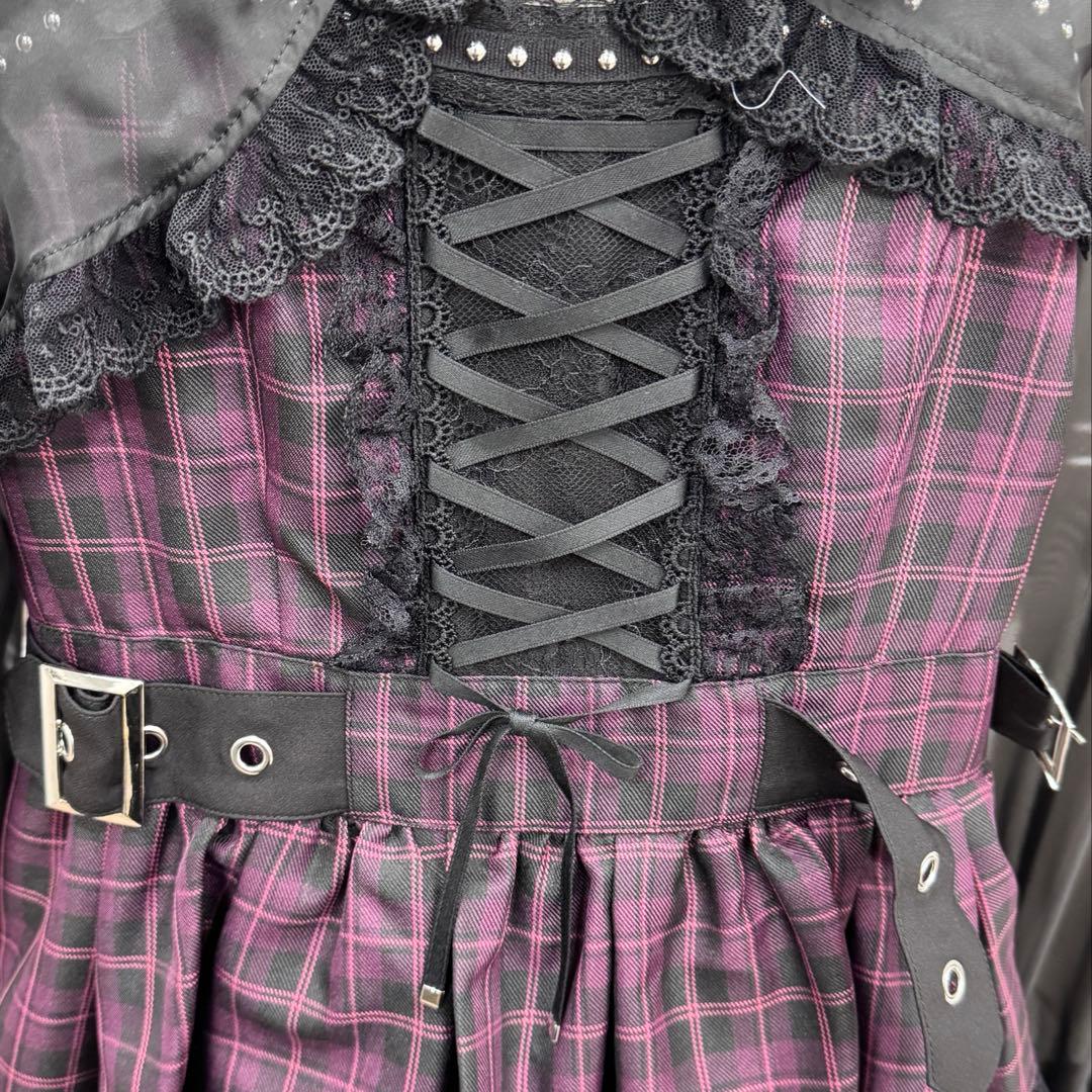 夢展望　スタッズジップシアーボレロレースフリルキャミワンピース　パープルチェック