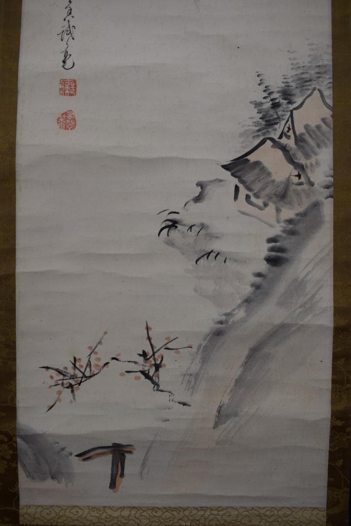 【真作】田能村直入/山水松竹梅画賛/掛軸☆宝船☆Z-443