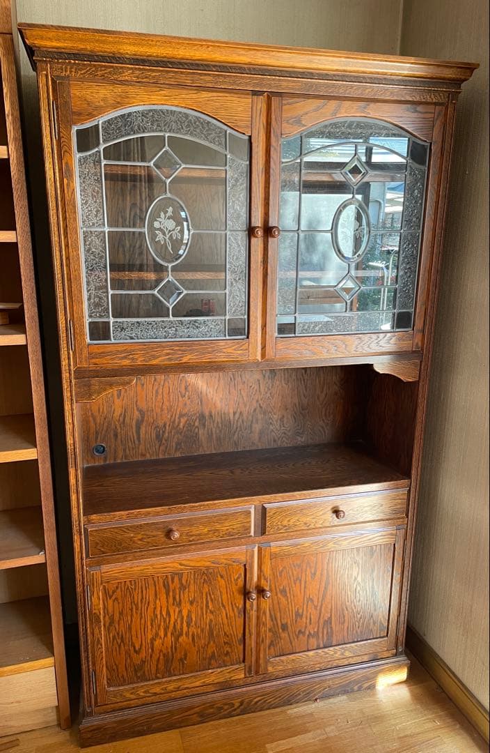 三越家具 Brugge ブルージュ 食器棚 飾り棚 キャビネット 楢材 英国